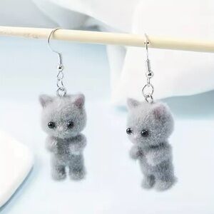 Cute Resin Flocked 3D Cat Earrings,Cartoon Animal Earrings,Holiday Party…